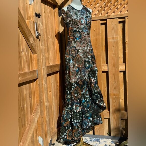 🆕 BRONX & BANCO🧿 NWOT Sicilia Blue Sequin Fluted Hem Maxi Dress Sz M US 6 - Picture 5 of 16